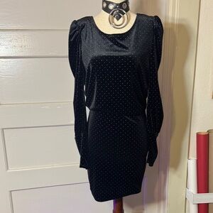 Bebe Black velvet Long Sleeve Dress low draped back dress